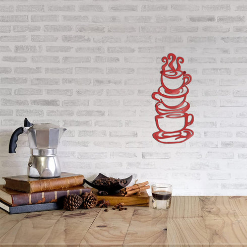 Coffee Cup Metal Wall Art, Farmhouse Kitchen Restaurant Decor Coffee Bar Sign, Red