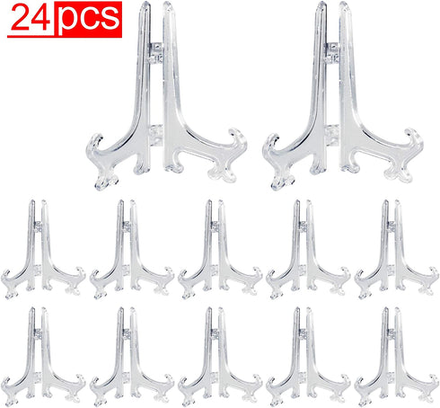 Super Z Outlet 5" Clear Plastic Easels or Stand/Plate Holders to Display Pictures or Other Items at Weddings, Home Decoration, Birthdays, Tables (24)