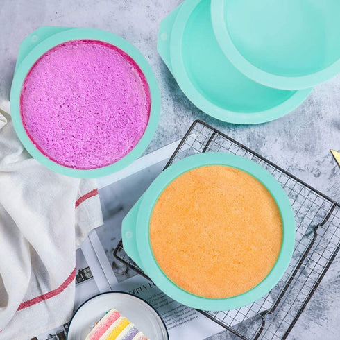 6-Pack Silicone Cake Molds 4 Inch Round Silicone Cake Pans Green Baking Pan Set Silicone Baking Mold DIY Rainbow Cakes and Round Resin Coaster Molds, 0.8 Inch Deep (Green)