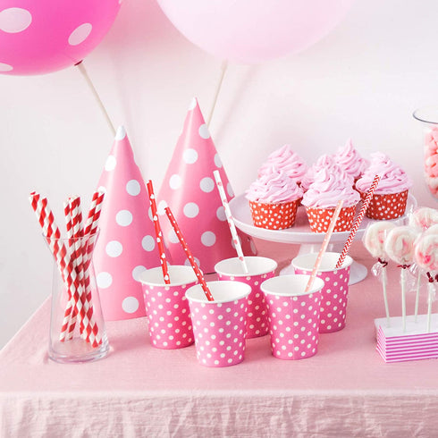 FEPITO 200Pcs Red and Pink Paper Straws Valentines Paper Straws Hearts Paper Straw Stripe Drinking Straws for Valentine's Day, Birthday Party, Wedding, Christmas Party Supplies