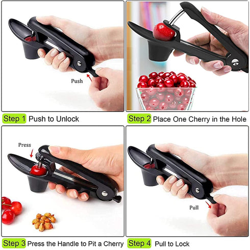 Cherry Pitter,Cherry Seed Remover Olives Pitter Tool, Cherries Corer Pitter Tool with Space-Saving Lock Design,Multi-Function Fruit Pit Remover for Making Cherry Jam ( Stainless Steel / Heavy-Duty)