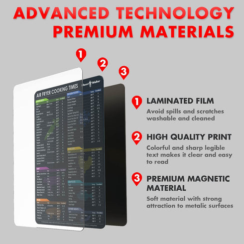 Air Fryer Magnetic Cheat Sheet Set - Air Fryer Accessories, Quick Reference Cooking Times Chart with Dry Erase Magnetic Meal Planner Whiteboard for Fridge (Set of 3), Black