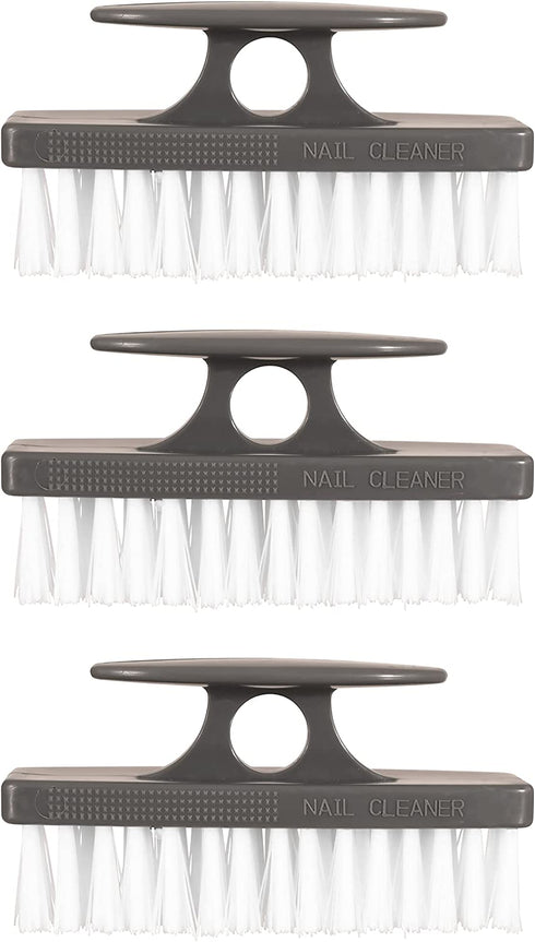 Superio Nail Brush Set (3 Pack) Cleaner with Handle - Durable Brush Scrubber to Clean Toes, Fingernails, Hand Scrubber All Surface Cleaning, Heavy Duty Scrub Brush Stiff Bristles, Easy to Hold (Grey)