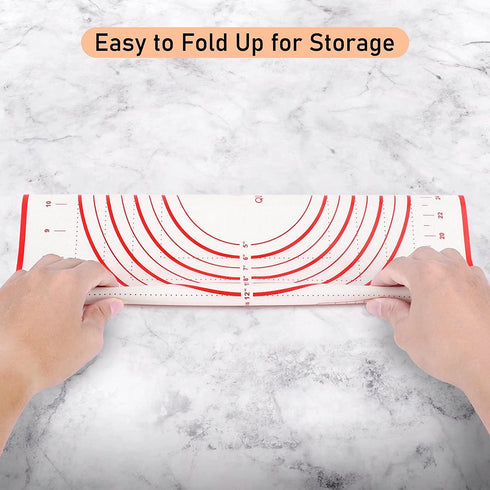 Silicone Pastry Mat Extra Large Non Slip with Measurement, Non Stick, Large and Thick, for Fondant, Rolling Dough, Pie Crust, Pizza and Cookies - BPA Free Easy Clean Kneading Matts,16" x 24", Red