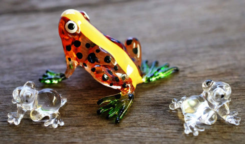 1½" Tall Golden Poison Frog Miniature Glass Blown Orange Dart Frogs Figurine Light Brown Toad Lampwork Collectible
