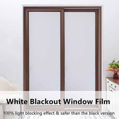 VELIMAX White Blackout Window Film, 100% Light Blocking Window Cover, Opaque Window Cling Vinyl, Privacy Film for Glass Windows, Sun Blocking Window Films Non Adhesive, 17.7in x 78.7in