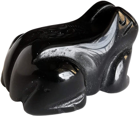 Bacatgem 1 Pcs Natural Black Obsidian Frog Crystals and Healing Stone Figurines, 1.5 Inches Hand Carved Pocket Animal Room Decor Gemstone