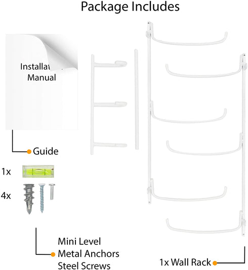 Wallniture Guru Wall Mount Yoga Mat Foam Roller and Towel Rack with 3 Hooks for Hanging Yoga Strap and Resistance Bands, 3-Sectional Metal