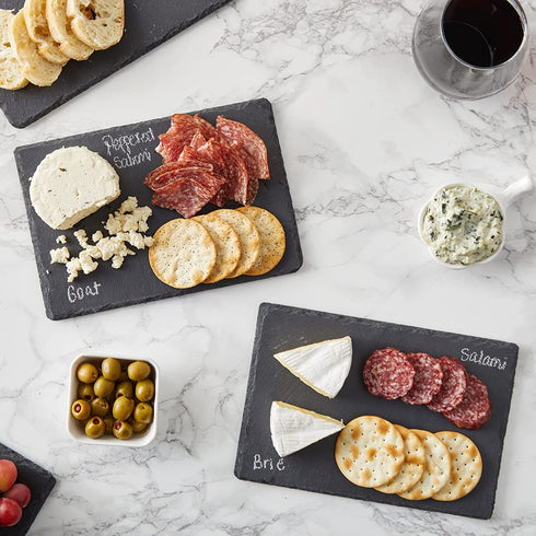6 Pieces Mini Slate Cheese Boards, Individual Charcuterie Stone Plates with Chalk for Meat, Appetizers, Tapas (6 x 9 In)