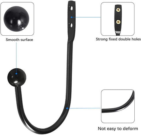 Curtain Holdback, 2pcs Wall Mounted Drapery Tiebacks with Screws, Heavy Duty Metal Decorative Window Drapery Holder Curtain Hook, Black