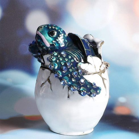 Waltz&F Trinket Box Collectible Turtle Figurines Hatching Baby Turtle From an Egg Metal Jewelry Box Hatching Egg