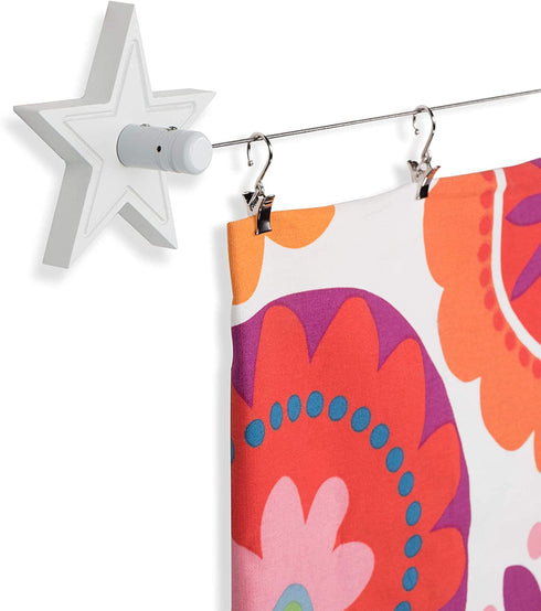 Wallniture Arte Picture Hangers Kit for Kids' Arts and Crafts, Adjustable Wire Curtain Rod with 24 Clips, White