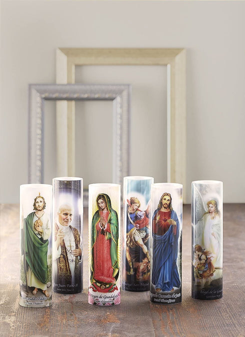 The Saints Collection St. Michael Flickering LED Prayer Candle with Timer, Prayer in English and Spanish, Religious Gift Ideas for Family and Friends