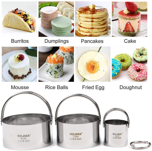 HULISEN Biscuit Cutter Set (3 Pieces/Set), Stainless Steel Round Cookies Cutter with Handle, Professional Baking Dough Tools, Gift Package