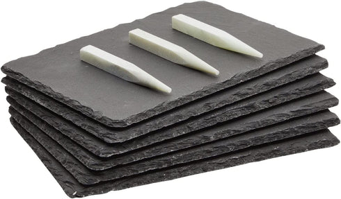 6 Pieces Mini Slate Cheese Boards, Individual Charcuterie Stone Plates with Chalk for Meat, Appetizers, Tapas (6 x 9 In)
