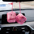 YGMONER Pair of Retro Square Mirror Hanging Couple Fuzzy Plush Dice with Dots for Car Decoration (Pink)