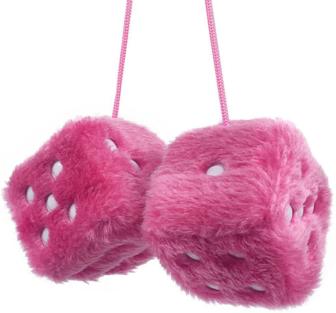 YGMONER Pair of Retro Square Mirror Hanging Couple Fuzzy Plush Dice with Dots for Car Decoration (Pink)