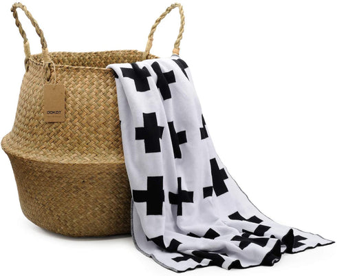 DOKOT Seagrass Plant Basket with Handles, Round Storage Wicker Basket (10.6inch Diameter x 12.5inch Height, Natural)