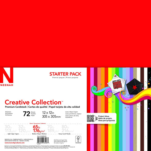 Neenah Creative Collection Specialty Cardstock Starter Kit, 12" x 12", 65 lb, 18-Color Assortment, 72 Sheets (46408-02)
