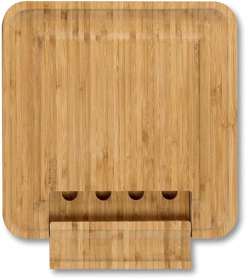COMMERCIAL CHEF Cheese Board Premium Bamboo Kitchen Cutting Board Wood Set Charcuterie Platter Serving Tray, 4 Stainless Steel Knife and Server Set, Large