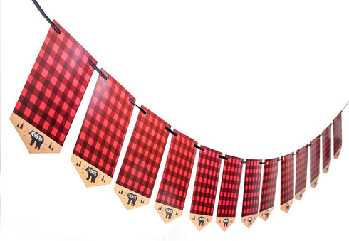Lumberjack First Birthday Photo Banner Baby Monthly Photo Prop Buffalo Plaid Camping Bunting Garland, Woodland Party Decor