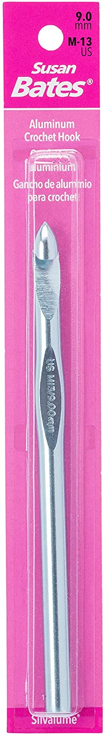 Susan Bates 5-1/2-Inch Silvalume Aluminum Crochet Hook, 9mm, Blue