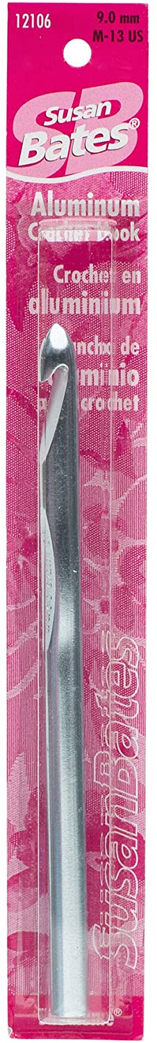 Susan Bates 5-1/2-Inch Silvalume Aluminum Crochet Hook, 9mm, Blue