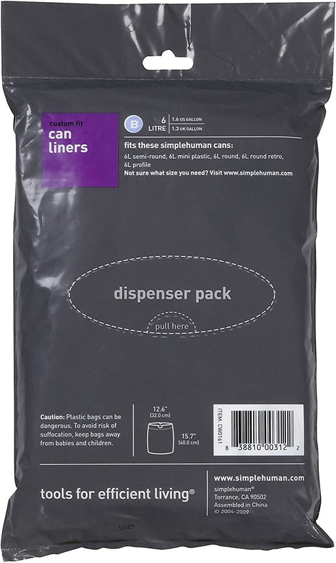simplehuman Custom Fit Trash Can Liner B, White - White - 30 ct - 2 pk