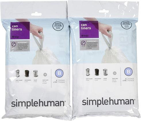 simplehuman Custom Fit Trash Can Liner B, White - White - 30 ct - 2 pk
