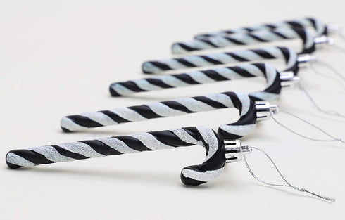 Christmas Concepts Pack of 6 - 13cm Glitter Candy Cane Christmas Tree Decorations / Ornaments (Black & White)