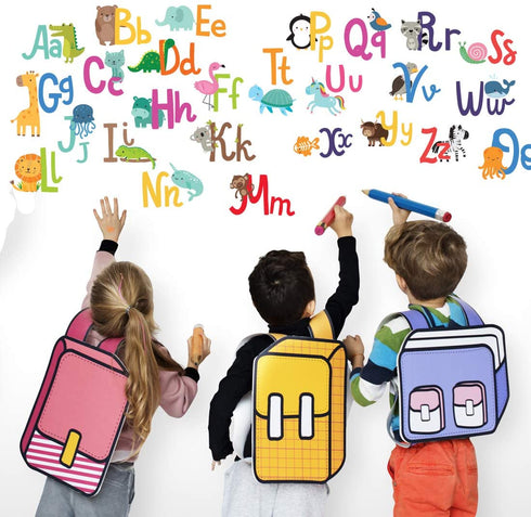 Alphabet Wall Decals for Kids Rooms - ABC Toddler Boy and Girl Playroom D©cor Animal Stickers - Wall Decals for Kids Rooms