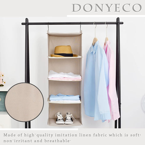 DonYeco 4-Shelf Hanging Linen Closet Organizers and Storage, Collapsible Closet Storage Organizer, for RV Wardrobe Camp, Hanging Organizer for Shoes Toys Baby Clothes
