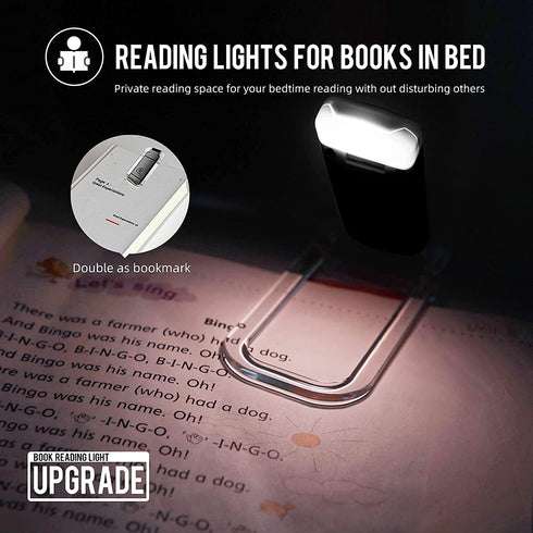 EGWASER Book reading light, Portable USB Rechargeable LED Clip on Book Lights for Reading in Bed, 3 Brightness Adjustable Dimmable Bookmark Light for Eye-Protection, Reading Lamp for Bookworms (Black)