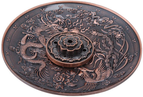 Zinc Alloy Incense Holder with Ash Catcher Stick Incense Burner with Dragon Pattern Censer Plate for Bedroom Temple Office(Red Bronze)