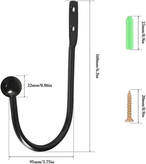 Curtain Holdback, 2pcs Wall Mounted Drapery Tiebacks with Screws, Heavy Duty Metal Decorative Window Drapery Holder Curtain Hook, Black