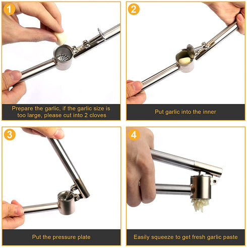 Garlic Press, 304 Stainless Steel Garlic Mincer & Crusher, Heavy Duty, Easy Squeeze, Rust Proof, Easy Clean