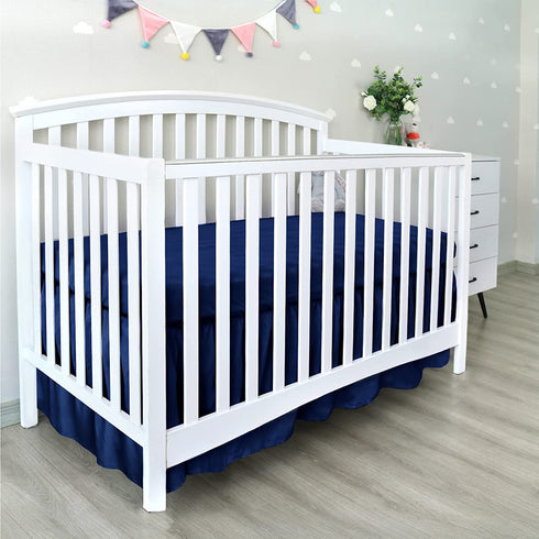 Crib Bed Skirt 4 Sides Pleated Dust Ruffle Adjustable Fit Standard Crib Toddler Bed Skirts for Baby Boy or Baby Girl Crib Bedding, Navy Blue Crib Skirt Machine Wash
