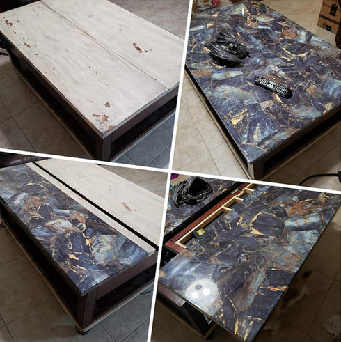 UPREDO Blue Stone Marble Paper Granite Effect Countertops Gloss Vinyl Film Self Adhesive 12inch by 79inch (Blue Stone)