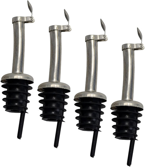Southern Homewares Stainless Steel Free Flow Hinged Flip Top Pourer Wine Liquor Bottle Spout Stopper, Silver, 4-Pack