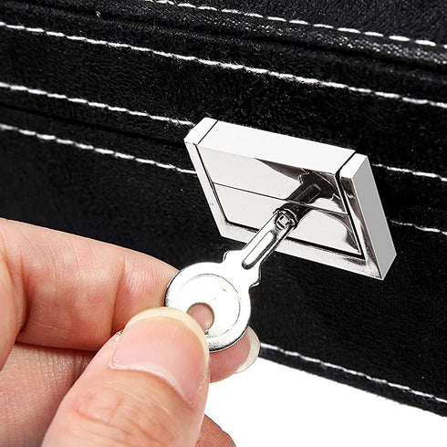 Two Layer Black Jewelry Box Organizer with Lock and Key, Display Case with Removable Tray (10.5 x 10.5 inch)