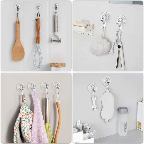 Suction Cup Hooks, VIS'V Small Clear Removable Heavy Duty Suction Hooks Strong Window Glass Door Suction Cup Hangers Kitchen Bathroom Shower Wall Hooks for Towel Loofah Utensils Wreath - 6 Packs