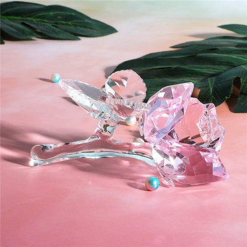 Crystal Rose Flower,Glass Rose Paperweight Figurine Collectible Statue Wedding Table Centerpiece Ornament,Pink Rose