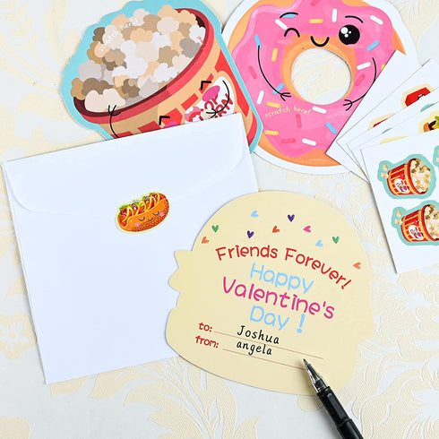Giiffu Valentines Day Cards For Kids, 40 Valentine Scratch and Sniff Cards +40 Cute Stickers + 40 Gift Envelopes, for Class Events, School Valentines Parties, Gift Exchanges, 10 Patterns & Scents