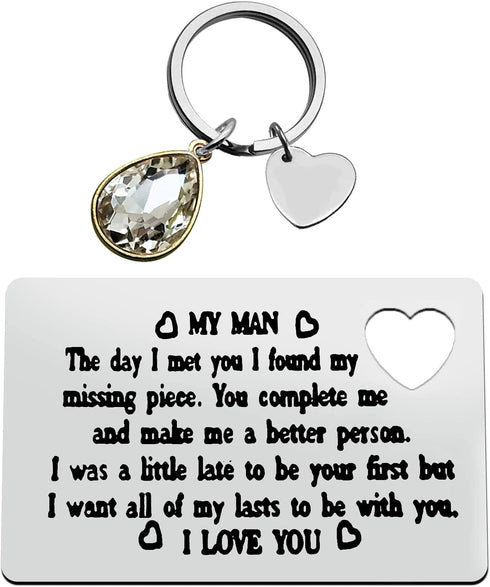 Engraved Wallet Insert Card for Husband Valentines Gift Couple Gifts To My Man Card Keychain Husband Gifts from Wife I Love You Gifts for Husband Boyfriend Christmas Anniversary Birthday Gifts for Men