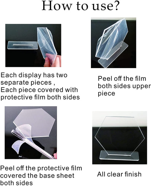 XIAOYUE 5 Sets Acrylic Blanks Hexagon with Stand,DIY Clear Wedding Signs,Personalized Hand Lettered Table Numbers (2.5'')