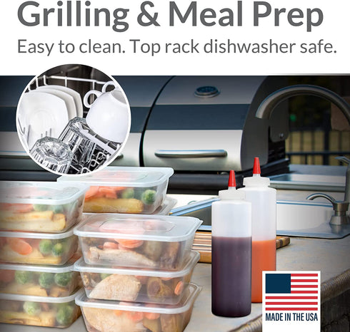 Pinnacle Mercantile Plastic Squeeze Condiment Bottles with Red Tip Cap 16-Ounce Set of 6 Wide Mouth