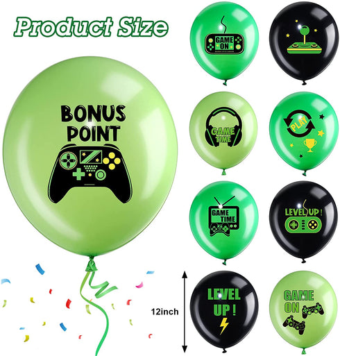 Video Game Party Balloons Set Game Birthday Party Balloons Game Theme Balloons Decorations Gaming Black Green Latex Balloons for Teens Player Birthday Party Supplies, 36 Pieces (Green)