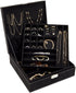 Two Layer Black Jewelry Box Organizer with Lock and Key, Display Case with Removable Tray (10.5 x 10.5 inch)