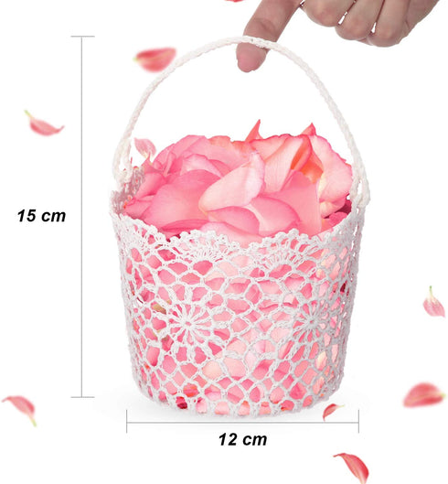 White Basket Handle Wedding Flower Girl Baskets, 5.90 x 4.72 x 4.33 Inch (2 Packs)