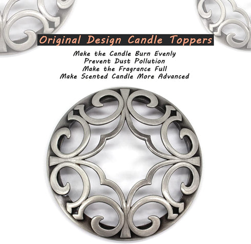 Hion Candle Toppers Scented Candles Cover, Leaf Pine Candle Topper Shade Sleeves for Candle Jars,Candles Gifts for Women Candle Accessories Jar Candle Lid-Help Jar Candles Melt Evenly Space Silver